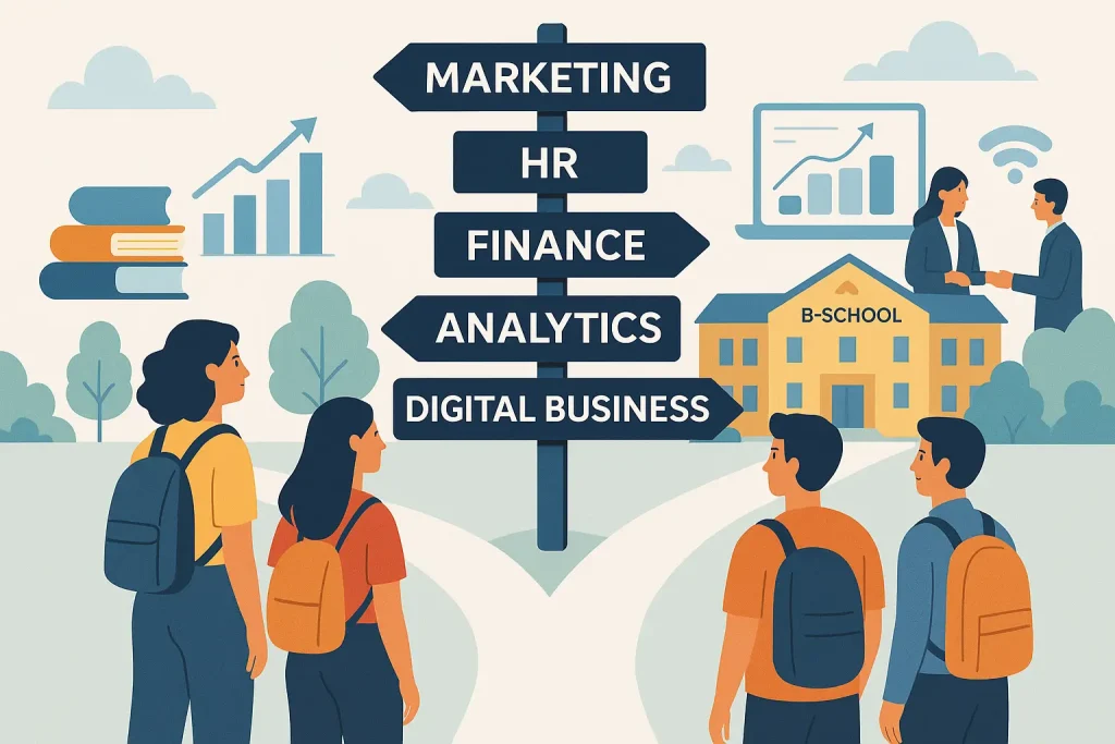 Students choosing PGDM specialization paths in Marketing, HR, Finance, Analytics, and Digital Business