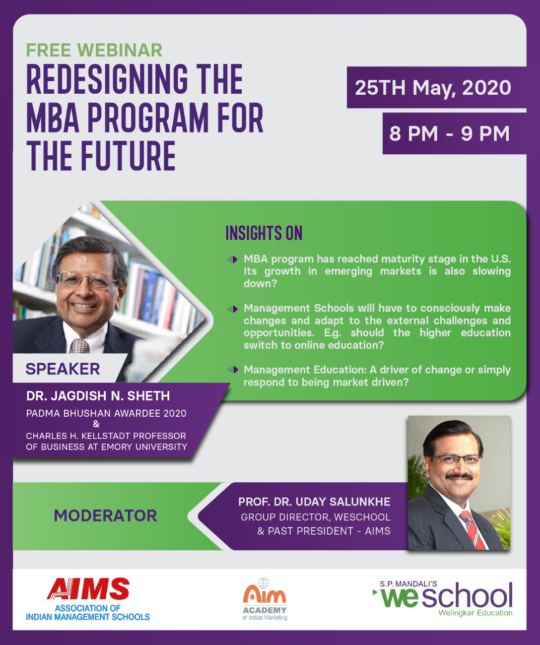 16th AIMS Webinar on ‘Redesigning the MBA program for the future’ by Padma Bhushan Dr. Jagdish N. Sheth