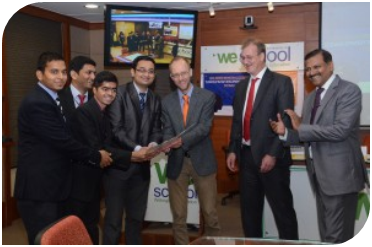 The winning team of Virendra Singh Shekhawat, Sagar Deshmukh, Shashank Angadi and Omkar Ranade presented a business plan for Exeger, a Swedish company that produces dye-sensitized solar cells.