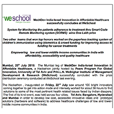 Med4Dev India-Israel Innovation in Affordable Healthcare successfully concludes at WeSchool