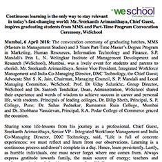 Continuous learning is the only way to stay relevant in today’s fast-changing world: Mr. Sreekanth Arimanithay, Chief Guest