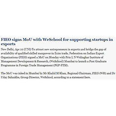 FIEO signs MoU with WeSchool for supporting startups in exports